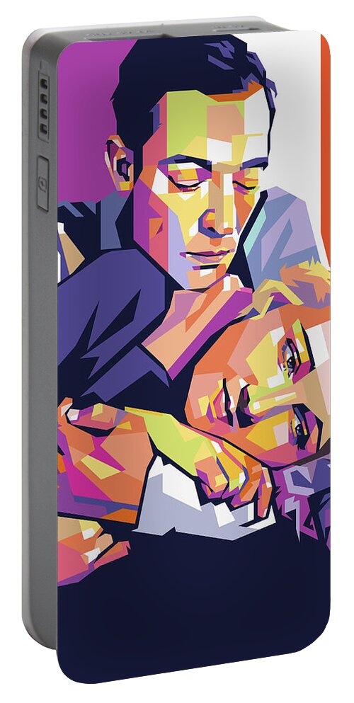 Buster Portable Battery Charger featuring the digital art Buster Keaton and Anita Page - NY by Stars on Art