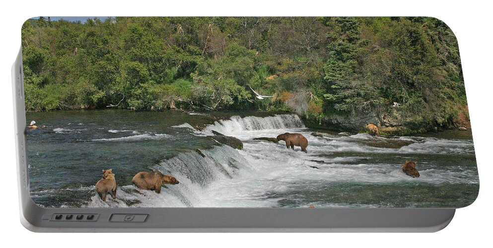 Bear Portable Battery Charger featuring the photograph Busy day at the Falls by Ed Stokes