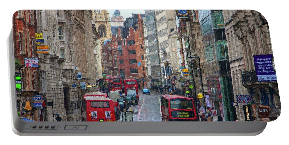 London Portable Battery Charger featuring the digital art Busy London Street by SnapHappy Photos