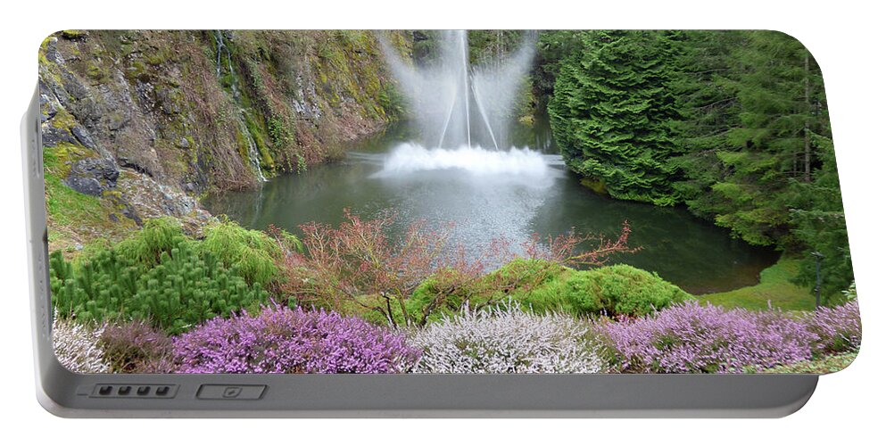 Butchart Gardens Portable Battery Charger featuring the photograph Butchard Gardens Ross Fountain by Charles Robinson