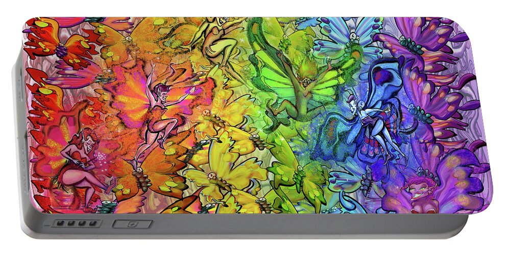Butterfly Portable Battery Charger featuring the digital art Butterflies Faeries Rainbow by Kevin Middleton