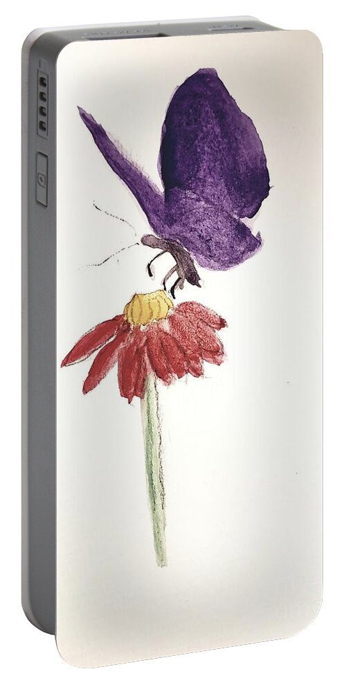 Purple Butterfly Portable Battery Charger featuring the painting Butterfly and a flower by Margaret Welsh Willowsilk