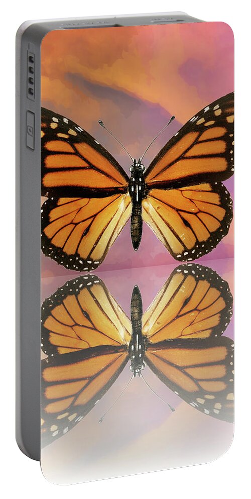 Butterfly Portable Battery Charger featuring the digital art Butterfly in Clouds Reflection by Gaby Ethington