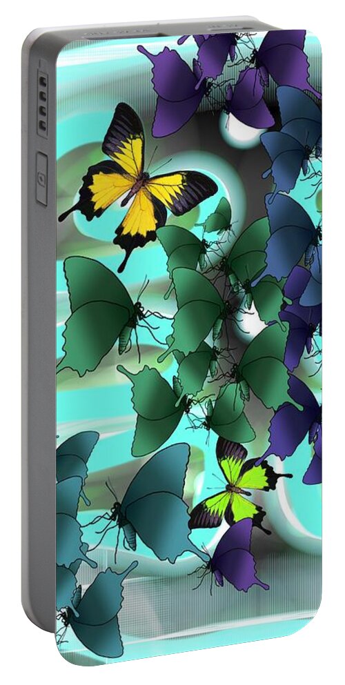 Ulysses Butterfly Portable Battery Charger featuring the drawing Butterfly Patterns Fluoro Blue by Joan Stratton