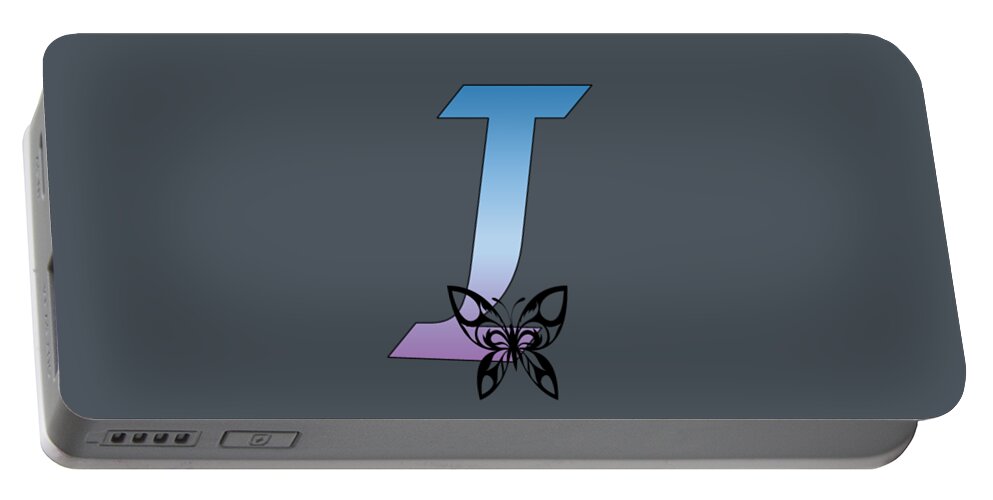 Monogram Portable Battery Charger featuring the digital art Butterfly Silhouette on Monogram Letter I Gradient Blue Purple by Ali Baucom