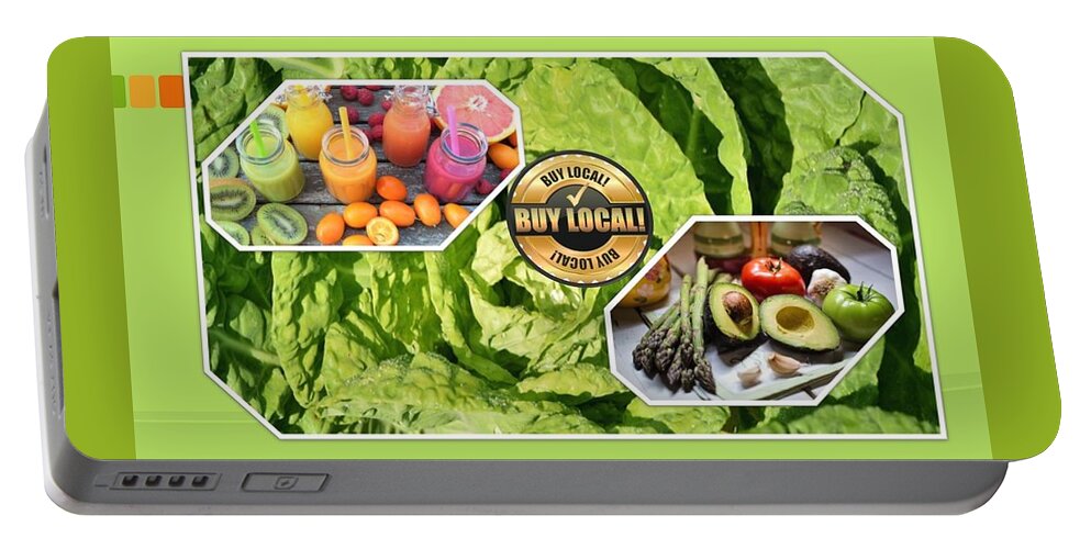 Buy Local Portable Battery Charger featuring the mixed media Buy Local Fruits and Veggies by Nancy Ayanna Wyatt