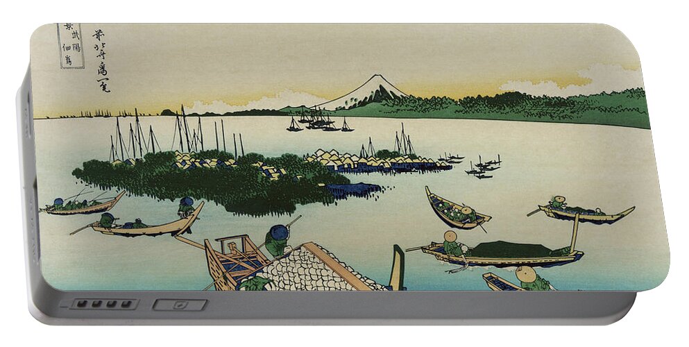 Hokusai Portable Battery Charger featuring the painting Buyo Tsukudajima - Thirty Six Views of Mount Fuji - Hokusai by War Is Hell Store