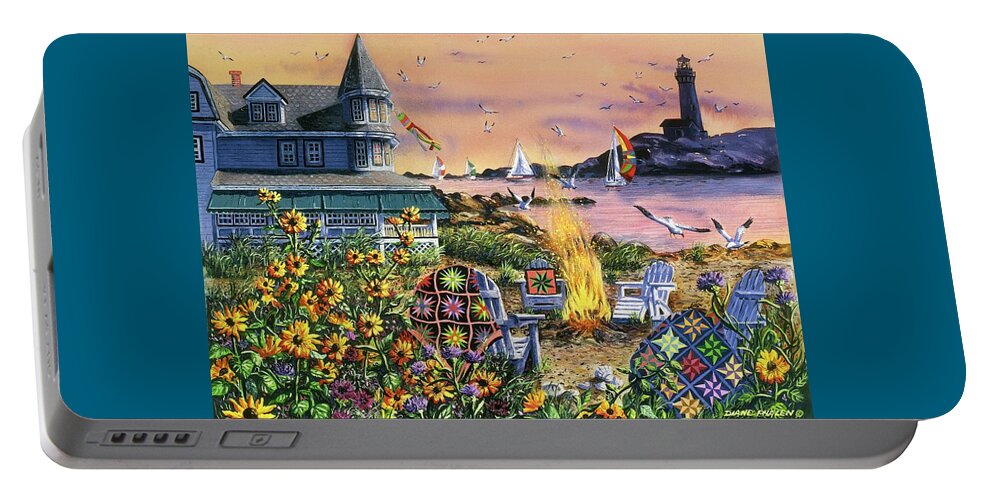 Victorian Home Portable Battery Charger featuring the painting By the Sea by Diane Phalen