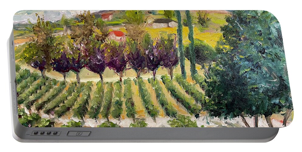 Oak Mountain Portable Battery Charger featuring the painting Cabernet Lot at Oak Mountain Winery by Roxy Rich