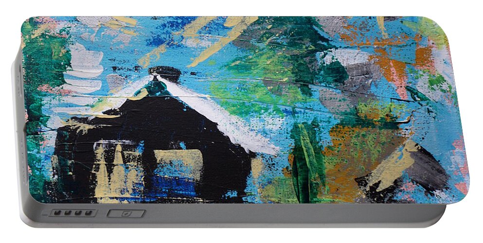 Cabin Portable Battery Charger featuring the painting Cabin In The Woods by Brent Knippel