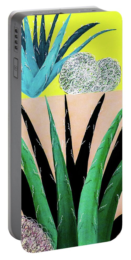 Cactus Portable Battery Charger featuring the painting Cactus Everywhere by Ted Clifton