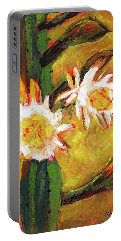Cactus Flower Portable Battery Charger featuring the painting Cactus Flower by Mike Bergen