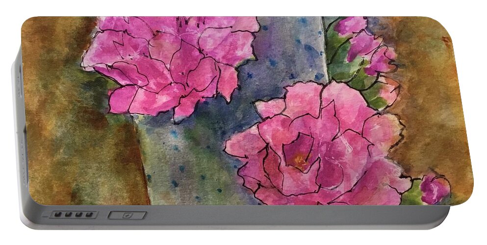 Flowers Portable Battery Charger featuring the painting Cactus Spring by Cheryl Wallace