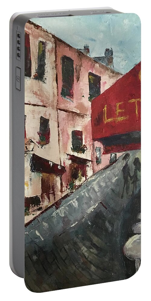 Mont Martre Portable Battery Charger featuring the painting Cafe Mont Martre by Roxy Rich