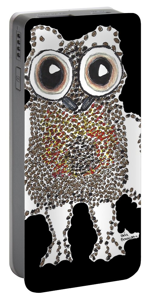 Owl Portable Battery Charger featuring the drawing Caffeinated Owl with Transparent Background by Ali Baucom