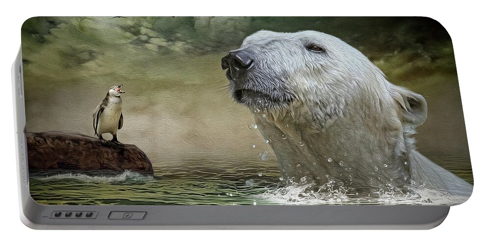 Polar Bear Portable Battery Charger featuring the digital art Calling Out by Maggy Pease