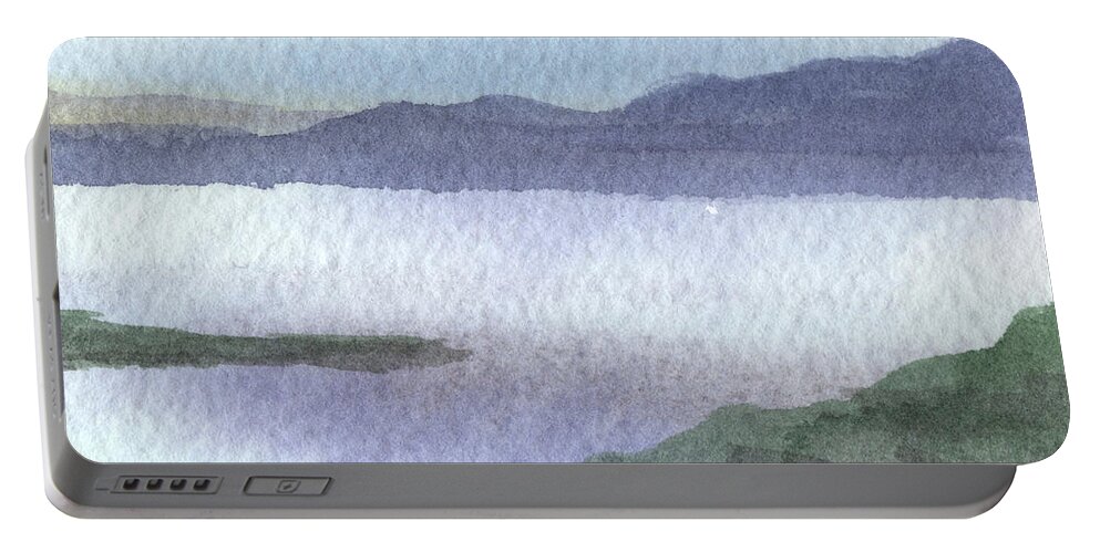 Calm Portable Battery Charger featuring the painting Calm Dreamy Landscape Peaceful Lake Shore Quiet Meditative Nature II by Irina Sztukowski