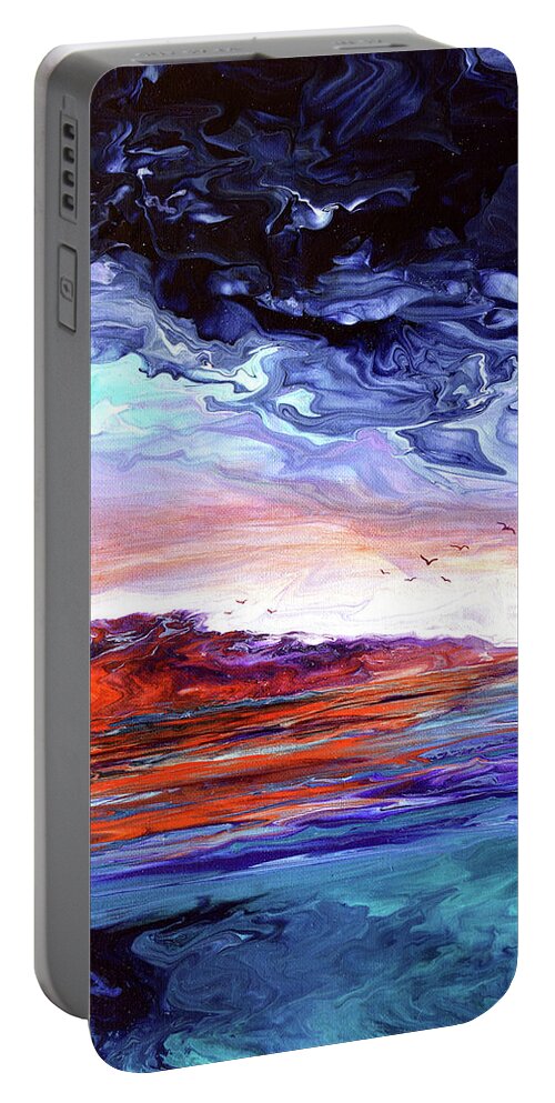 Twlight Portable Battery Charger featuring the painting Calm Radiance by Laura Iverson