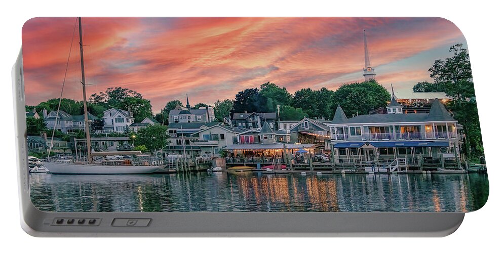 Maine Portable Battery Charger featuring the photograph Camden Harbor at Sunset by Marcy Wielfaert