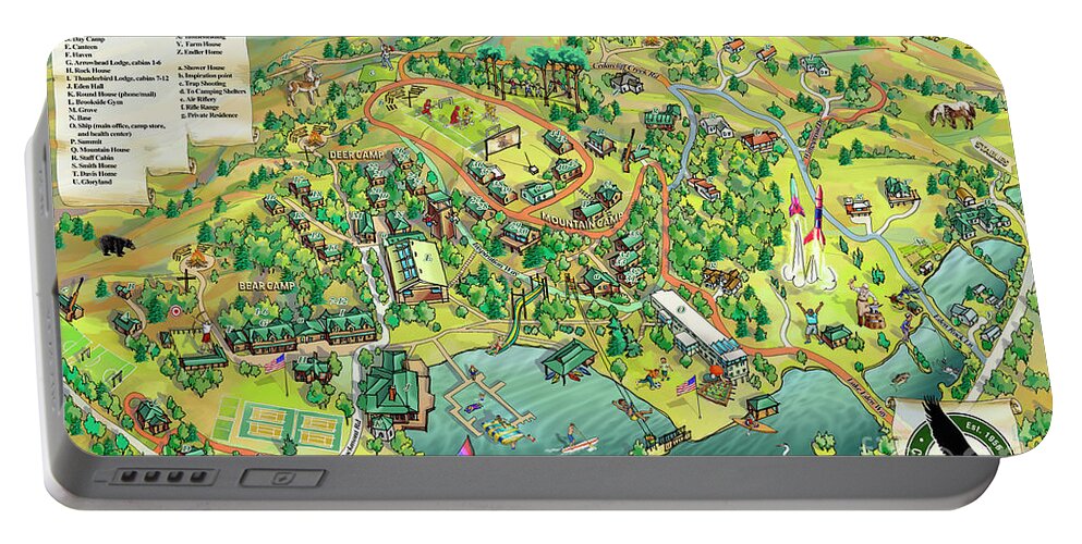 Camp Rockmont Map Illustration Portable Battery Charger featuring the digital art Camp Rockmont Map Illustration by Maria Rabinky