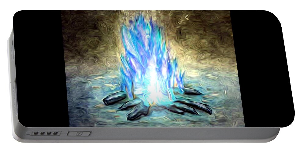 The Entranceway Portable Battery Charger featuring the digital art Campfire Blues by Ronald Mills