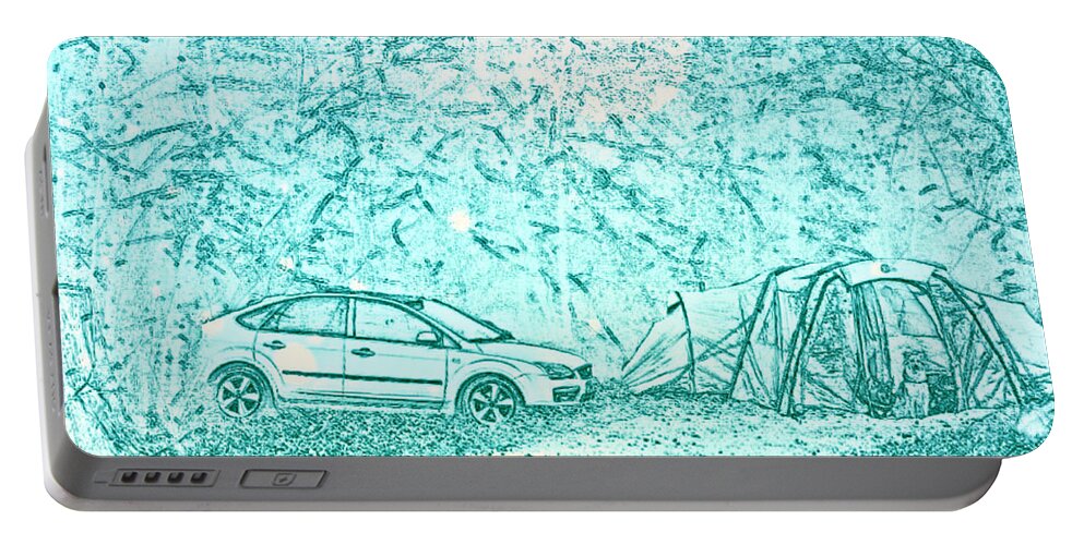 Newby Portable Battery Charger featuring the digital art Camping By Moonlight Edit This 62 by Cindy's Creative Corner