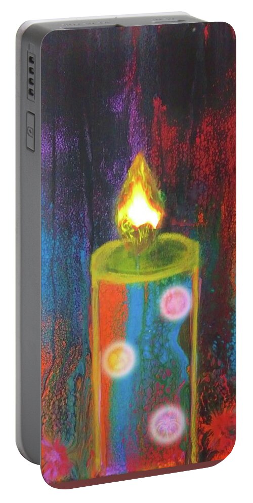 Candle Portable Battery Charger featuring the mixed media Candle In The Rain by Anna Adams