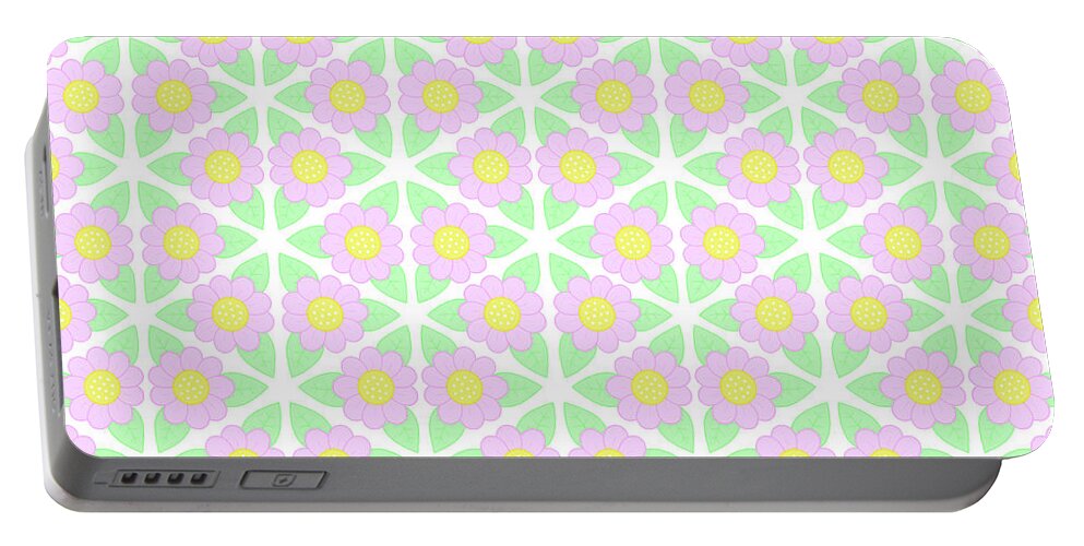Flower Pattern Portable Battery Charger featuring the digital art Candy Flower - Pink, Yellow and Green Floral Pattern by LJ Knight