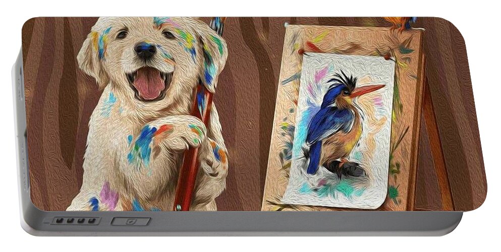 Dog Portable Battery Charger featuring the painting Canine Artist by Teresa Trotter