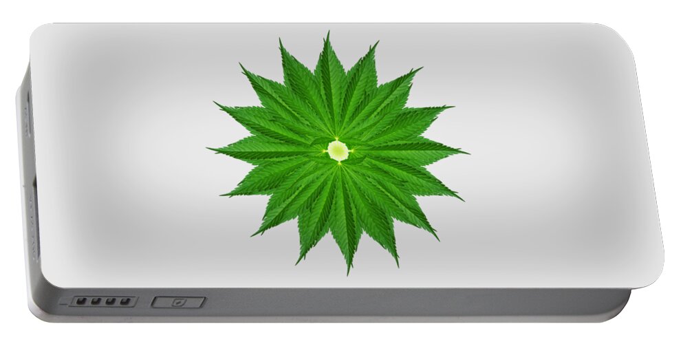 Cannabis Portable Battery Charger featuring the photograph Cannabis Leaf Kaleidoscope White by Luke Moore