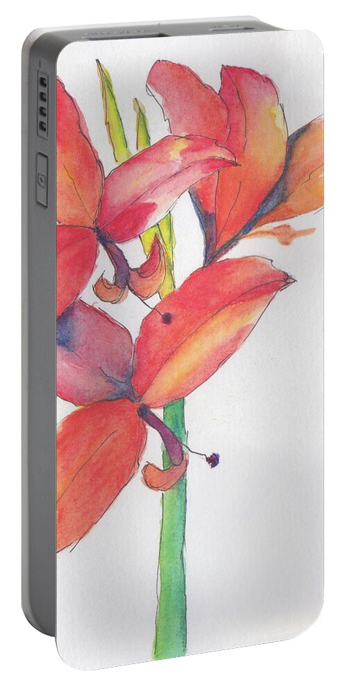 Cannalily Portable Battery Charger featuring the painting Cannalily by Anne Katzeff