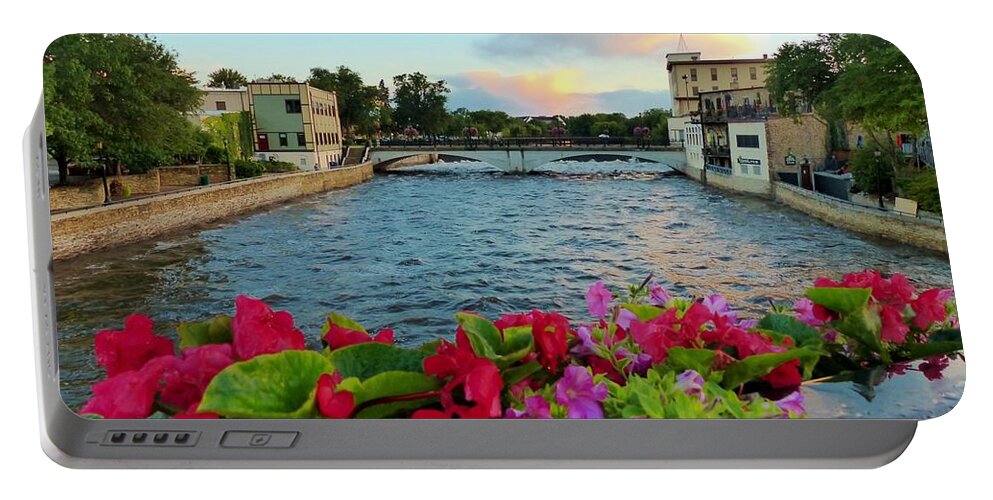 On The Bridge Portable Battery Charger featuring the photograph Cannon River, Northfield MN by Rosanne Licciardi