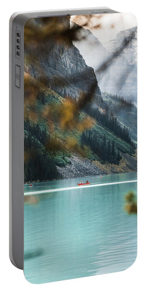  Portable Battery Charger featuring the photograph Canoe at Lake Louise by William Boggs