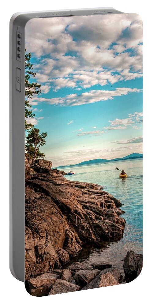 Lake Portable Battery Charger featuring the photograph Canoe On Lake by Pamela Dunn-Parrish