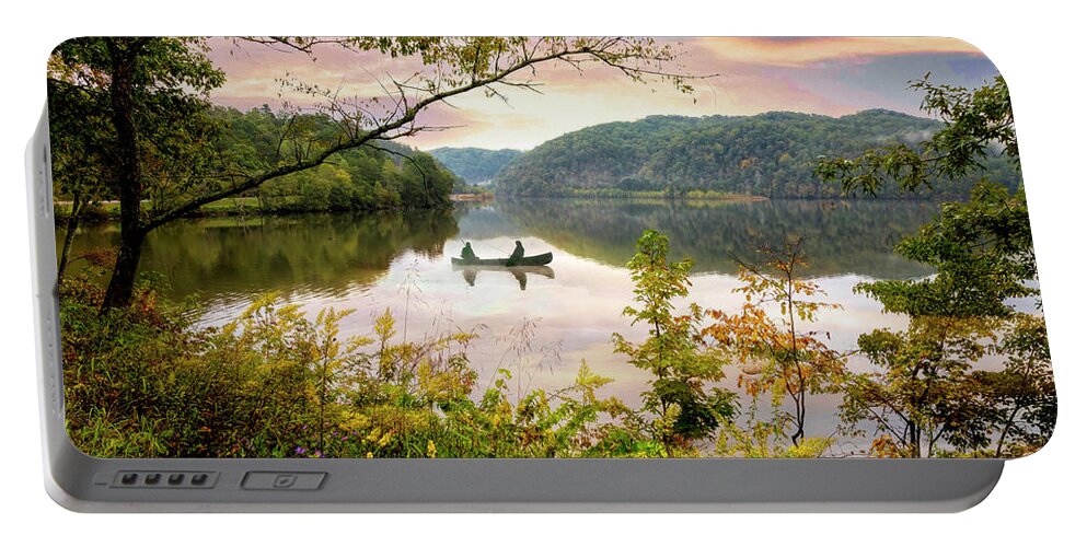 Boats Portable Battery Charger featuring the photograph Canoeing on the Lake Ocoee Parksville by Debra and Dave Vanderlaan