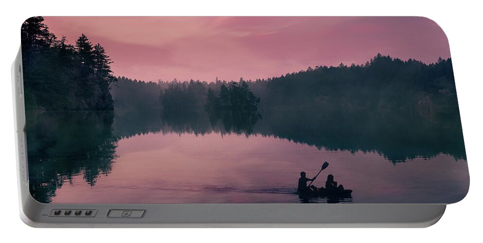 Lake Portable Battery Charger featuring the photograph Canoeing on the Thetis Lake by Naomi Maya