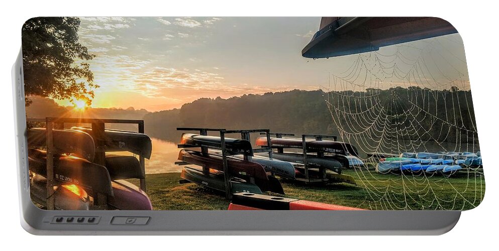  Portable Battery Charger featuring the photograph Canoes and Spiders at Dawn by Brad Nellis