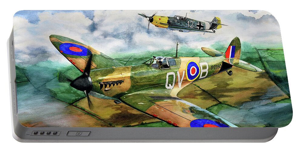 Supermarine Spitfire Portable Battery Charger featuring the painting Can't We Just Be Friends? by Oleg Konin