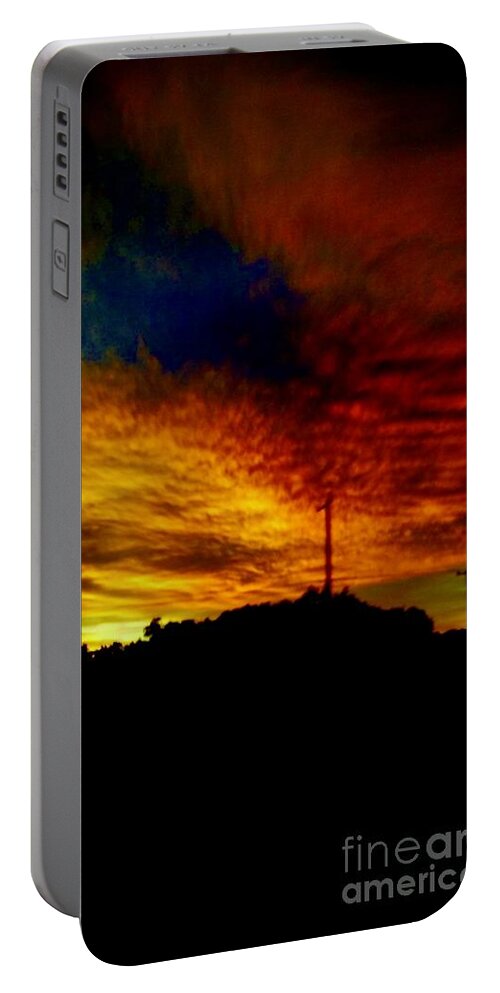 Sunset Portable Battery Charger featuring the digital art Canyon Lake sunset by Kari Myres