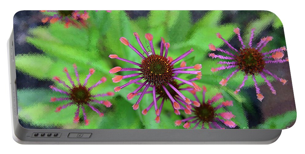 Daisy Portable Battery Charger featuring the mixed media Cape Daisy with Visitor by Kae Cheatham