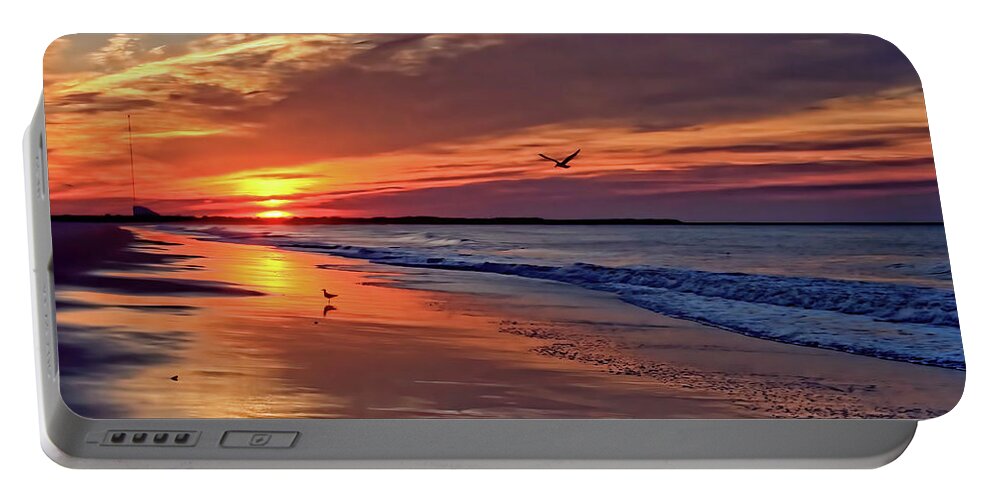 Lifeguard Stand Portable Battery Charger featuring the photograph Cape May NJ MORNING AFTER THE STORM by Geraldine Scull