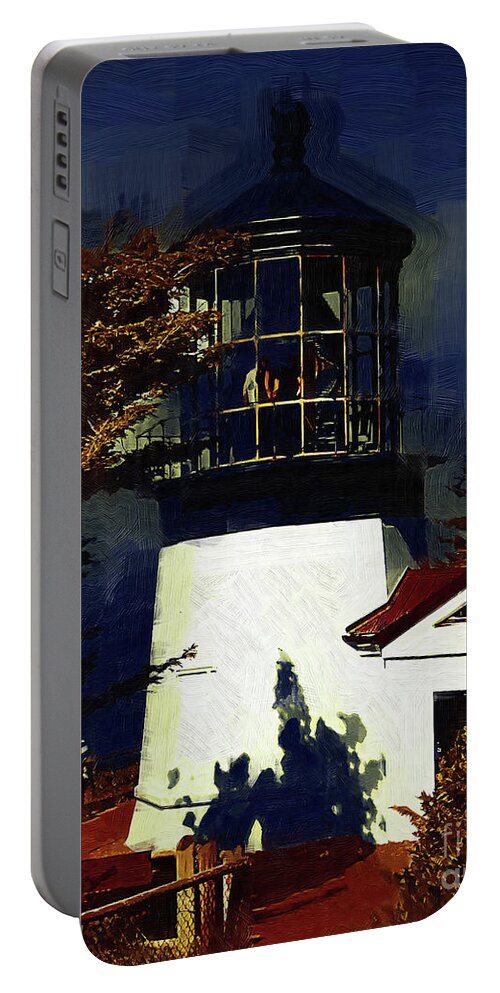 Cape-meares Portable Battery Charger featuring the digital art Cape Meares Lighthouse in Gothic by Kirt Tisdale