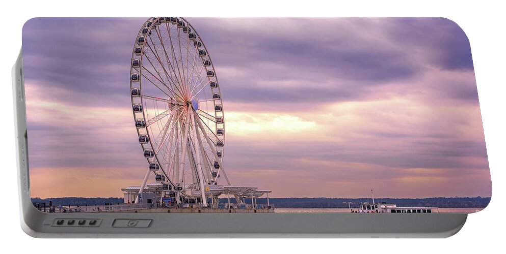 Ferris Wheel Portable Battery Charger featuring the photograph Capital Wheel at National Harbor, Maryland by Rehna George