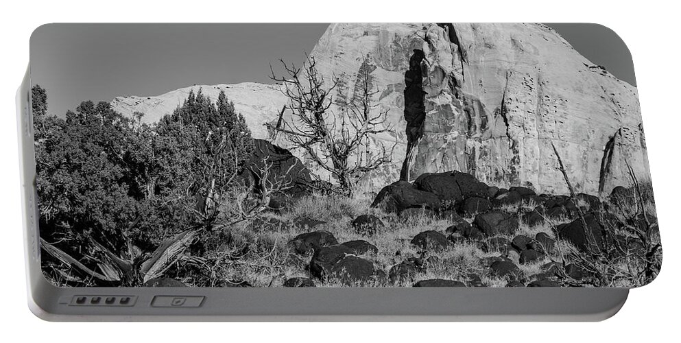 Rock Portable Battery Charger featuring the photograph Capitol Reef Black and white by Nathan Wasylewski