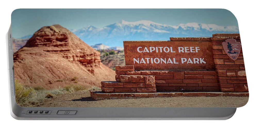Utah Portable Battery Charger featuring the photograph Capitol Reef Sign by Paul Freidlund