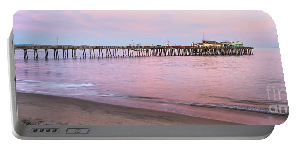 America Portable Battery Charger featuring the photograph Capitola Beach Wharf Pier Sunset Panoramic Photo by Paul Velgos