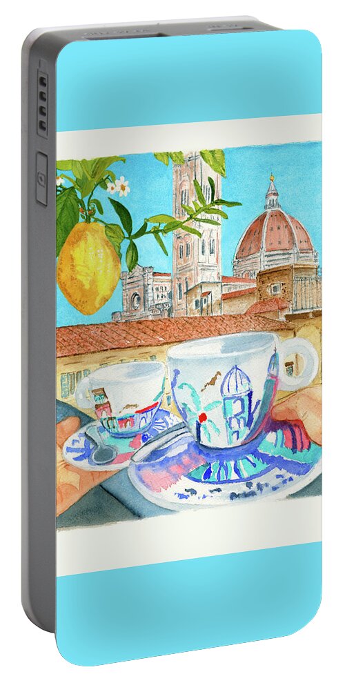 Coffee Portable Battery Charger featuring the painting Cappuccino With A View Of The Duomo by Deborah League