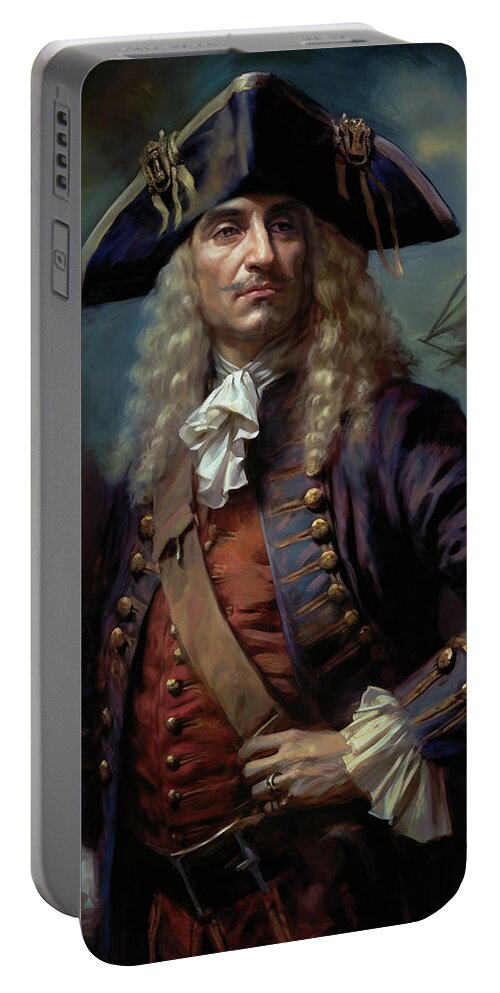 Captain Kidd Art Portable Battery Charger featuring the digital art Captain William Kidd, Privateer and Pirate by Shanina Conway