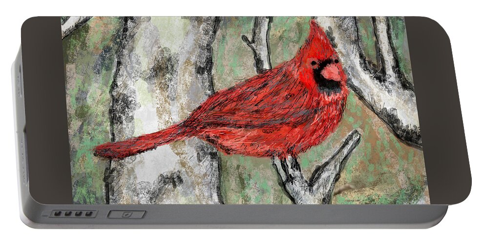 Bird Nature Red Cardinal Woods Portable Battery Charger featuring the mixed media Cardinal by Bradley Boug