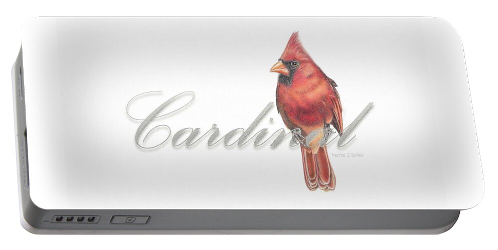Cardinal Portable Battery Charger featuring the drawing Cardinal - Male Northern Cardinal by Karrie J Butler